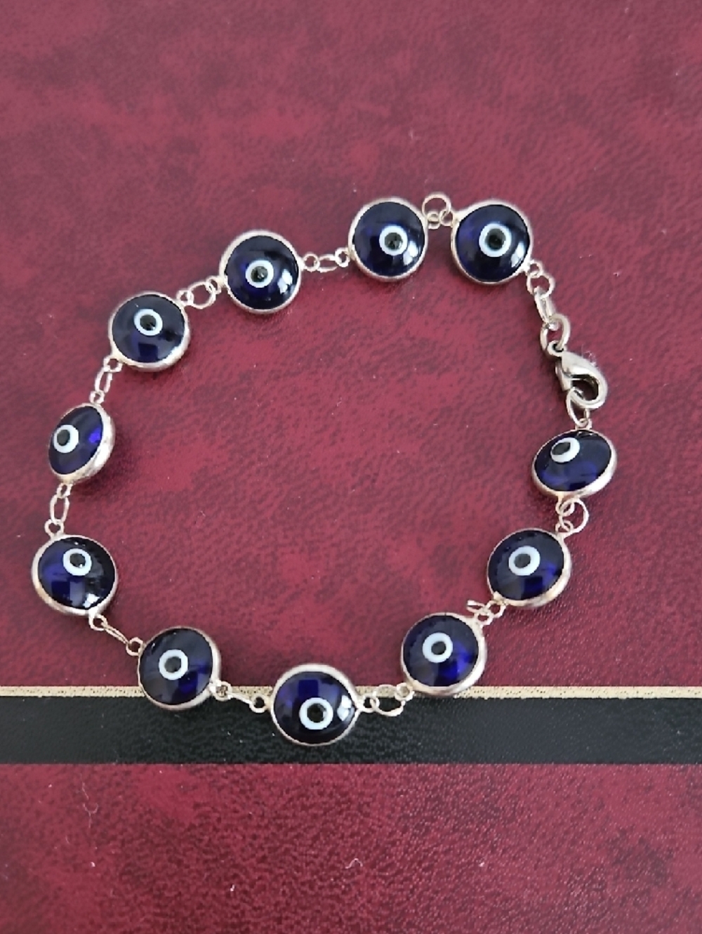 925 Silver Evil Eye Link Bracelet, 7.75" Lenght.